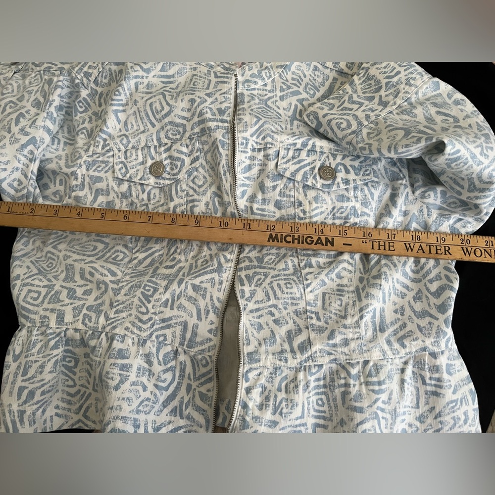 Ruby Rd. Blue And White Pattern Cotton Jean Jacket - Picture 7 of 8